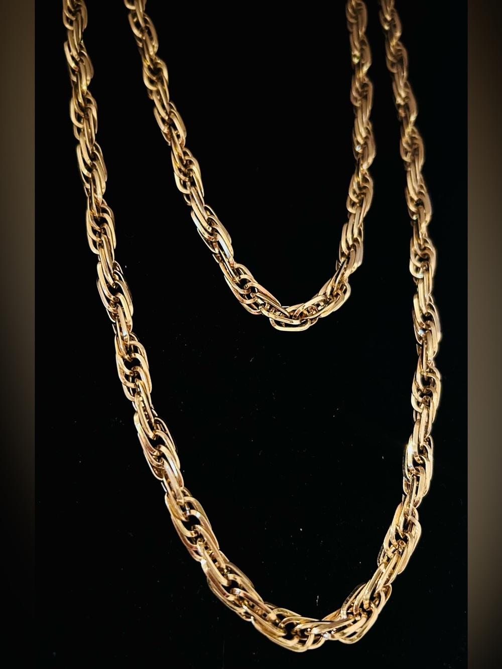 Vintage Monet 54 Inch Gold Tone Rope Chain Necklace, Long Monet Necklace, Monet - Picture 2 of 6